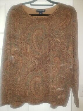 Jones NY Long Sleeve Brown Silk Blend Pa
